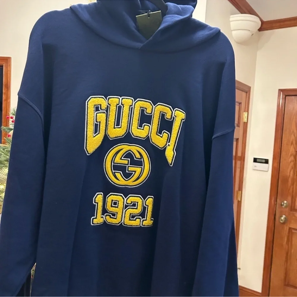 Men’s Gucci embroidered logo jersey, cotton hoodie, size XXL made in Italy NWT